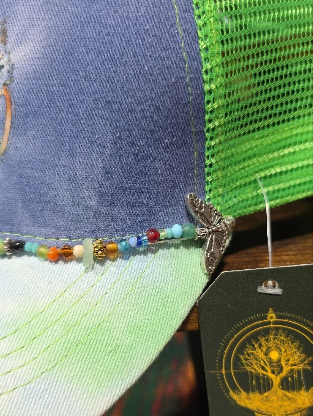 Aurum Grove Green & Blue Beaded Trucker Hat